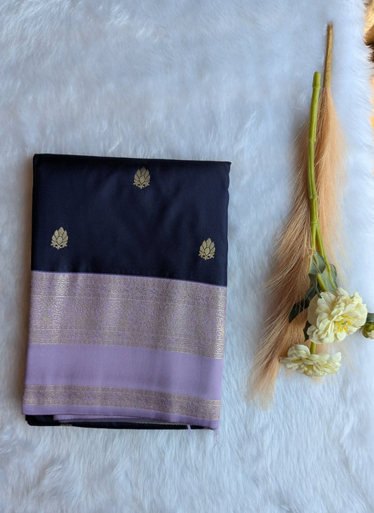 Navy Blue and Lavender Semi Soft Silk Saree
