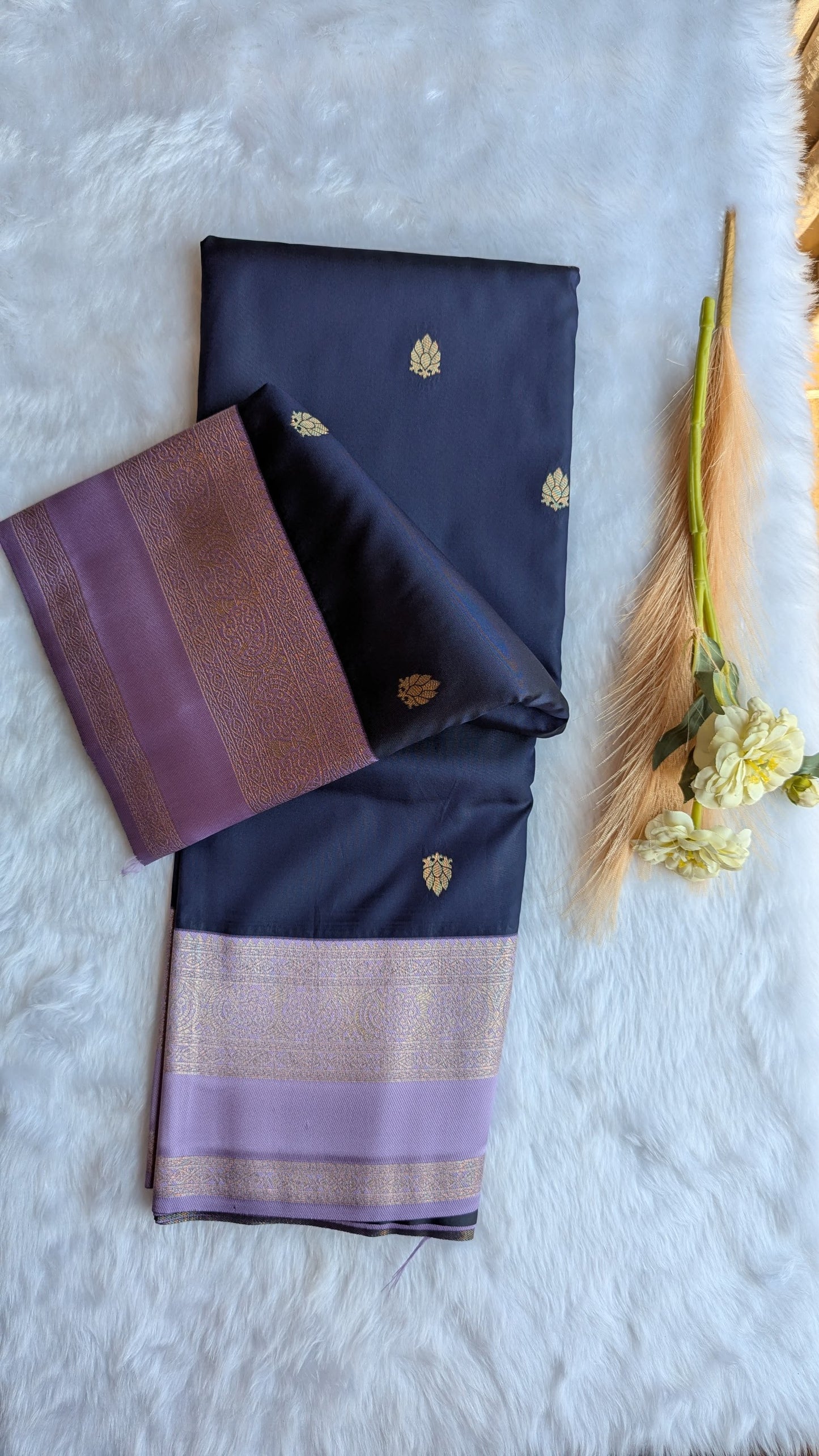 Navy Blue and Lavender Semi Soft Silk Saree