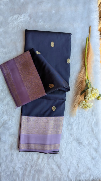 Navy Blue and Lavender Semi Soft Silk Saree