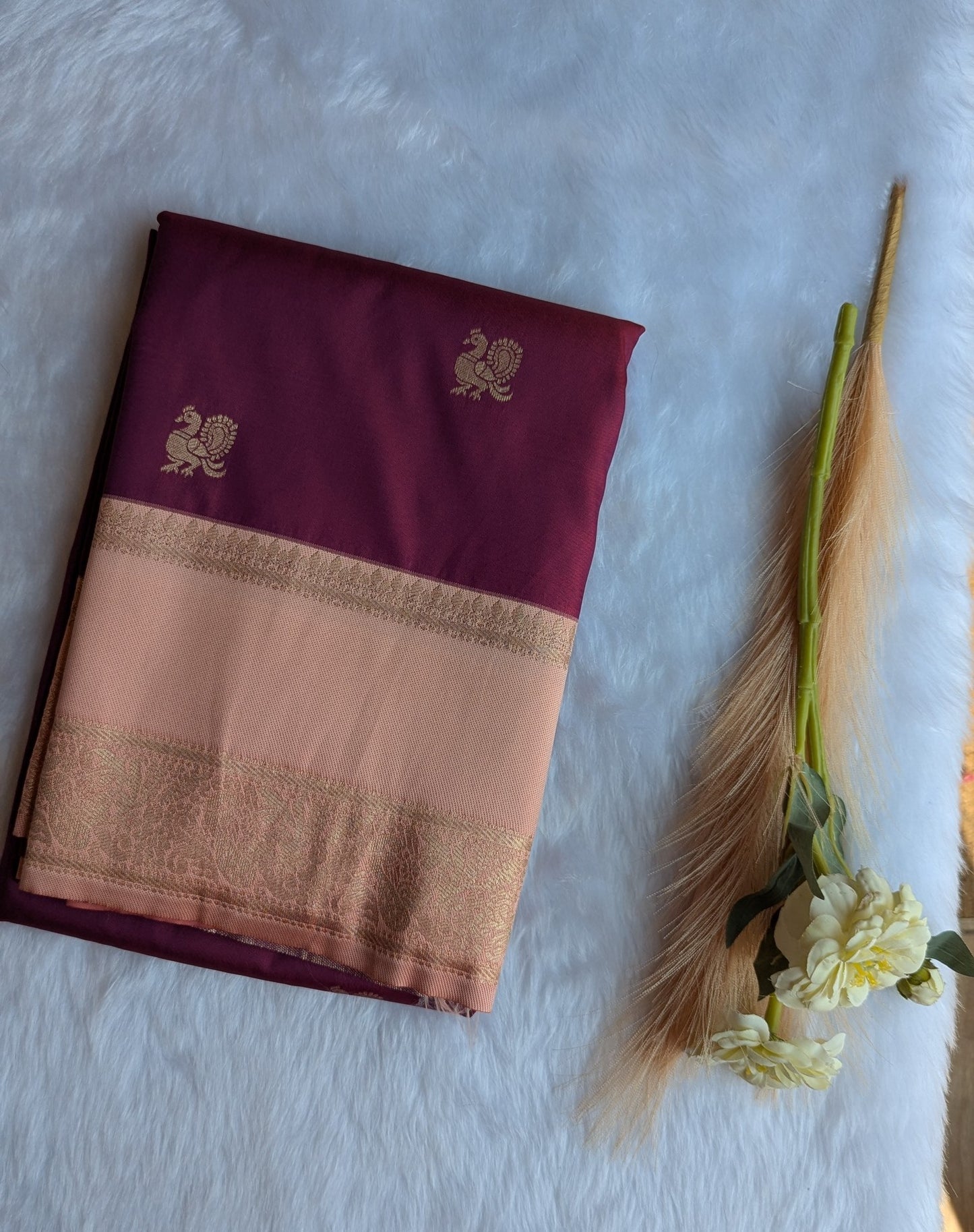 Maroon and Peach Pink color Semi Soft Silk Saree