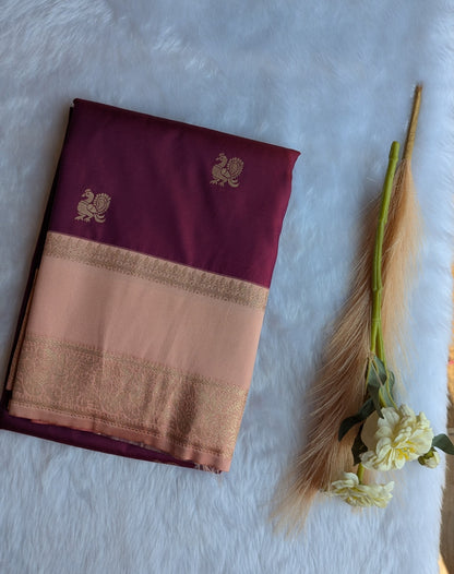 Maroon and Peach Pink color Semi Soft Silk Saree