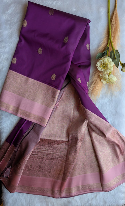 Purple and Lavender Color Semi Soft Silk Saree