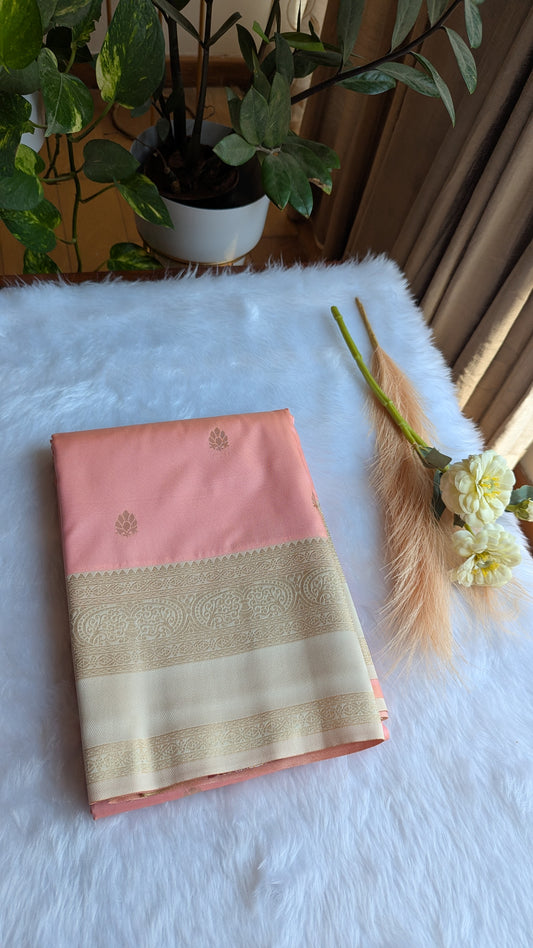 Pink and Cream Color Semi Soft Silk Saree