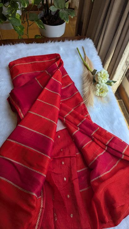 Red & Orange Color Fancy Saree