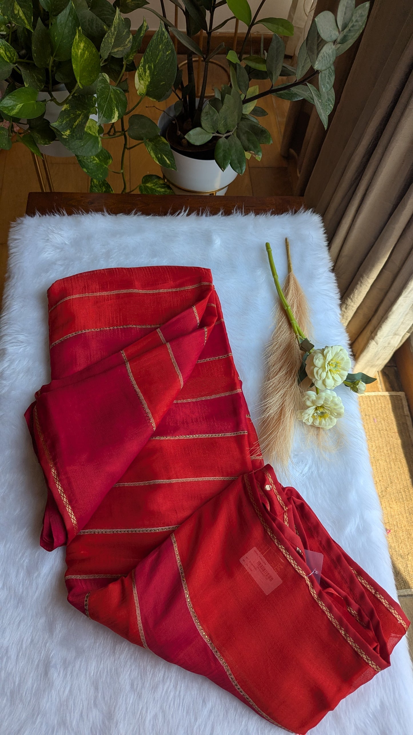 Red & Orange Color Fancy Saree