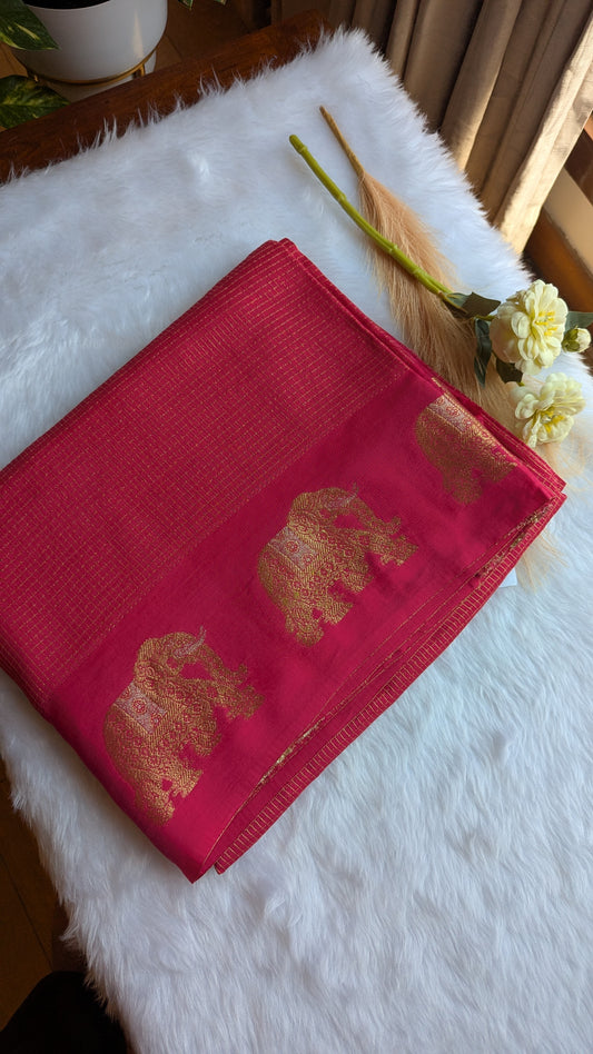 Magenta Small Checks Chinnon Silk Saree