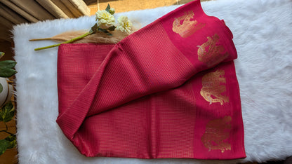 Magenta Small Checks Chinnon Silk Saree