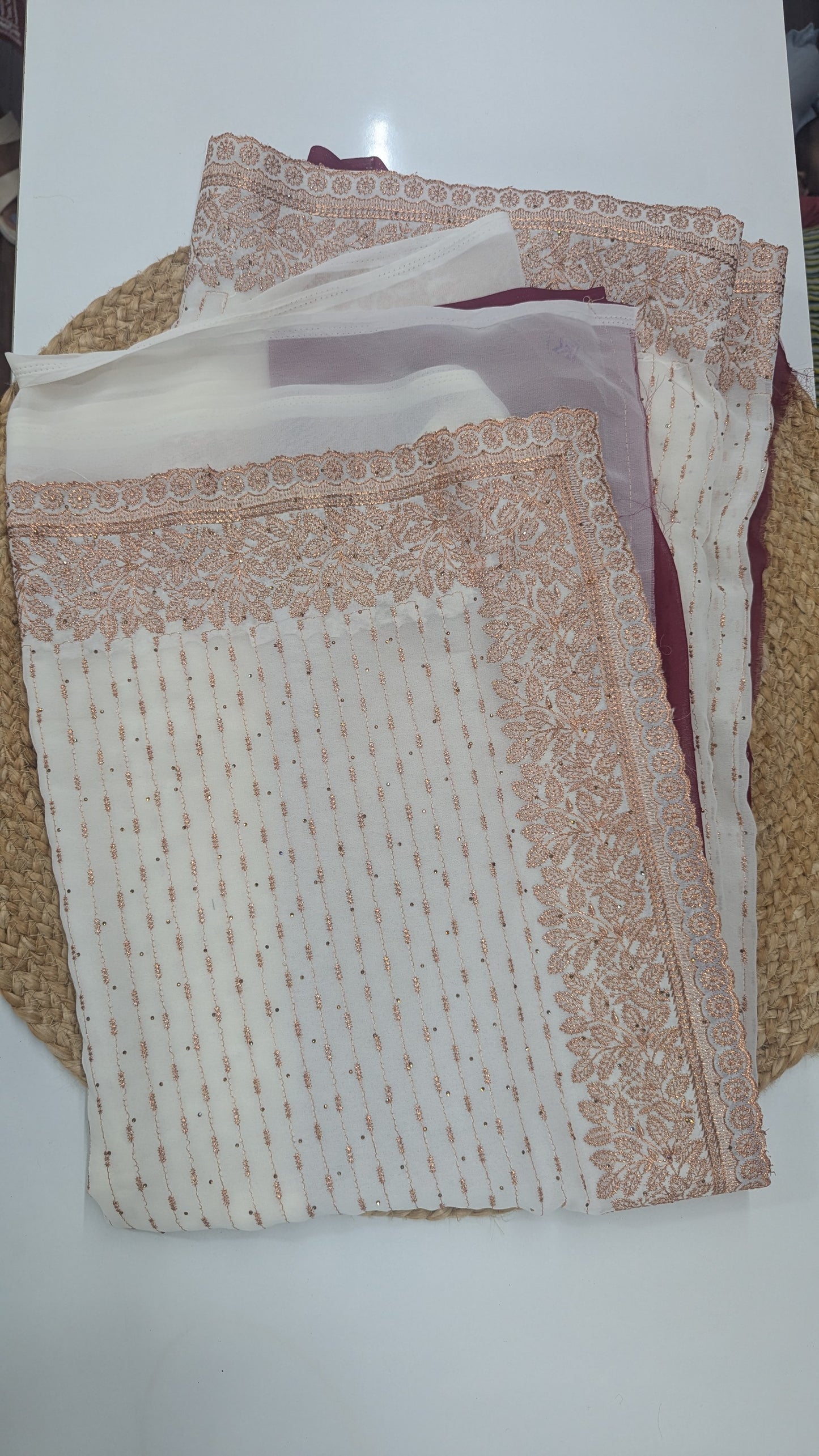 White Georgett Work Saree