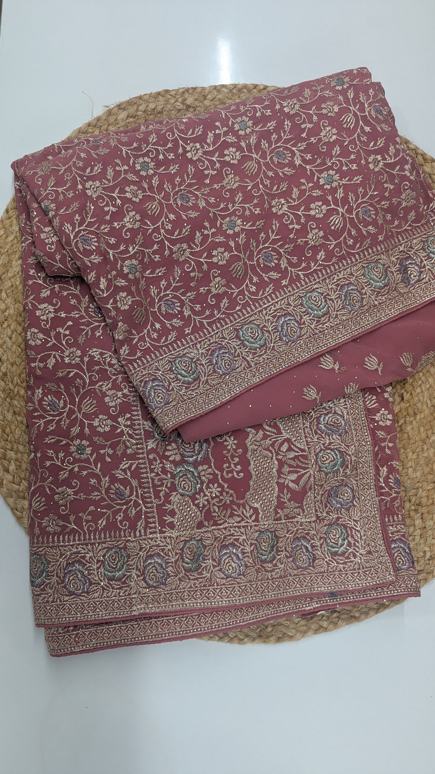 Pink Georgett Work Saree