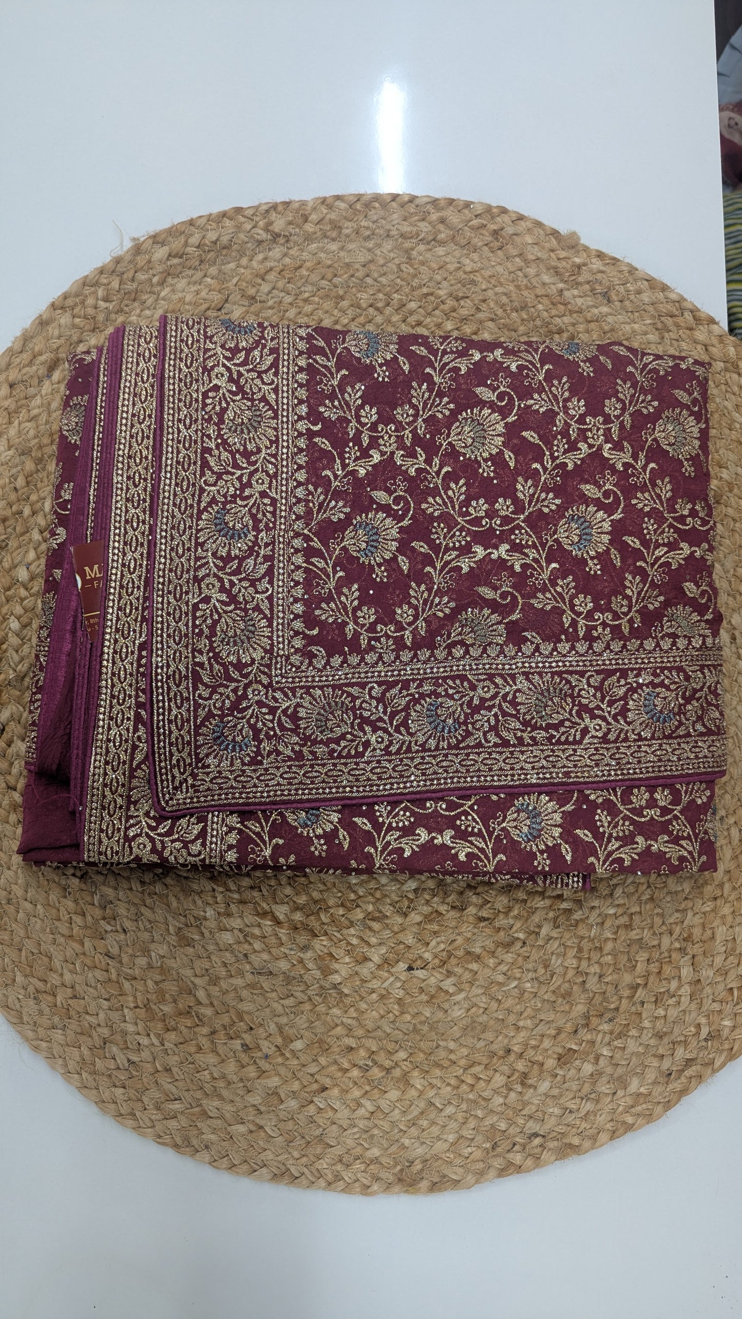 Wine Color Crushed Work Saree
