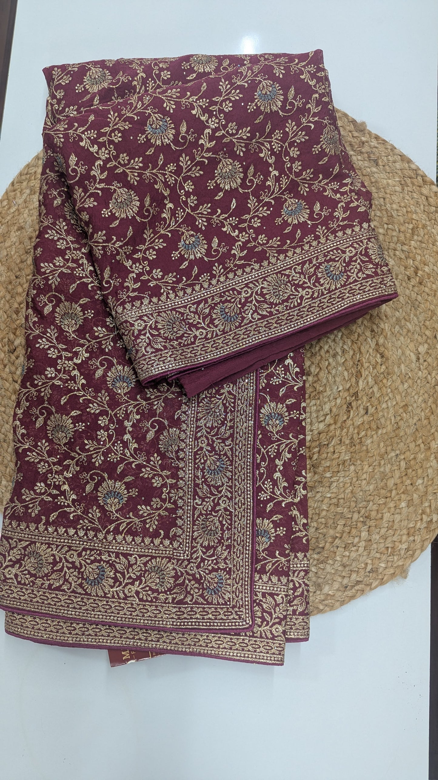 Wine Color Crushed Work Saree