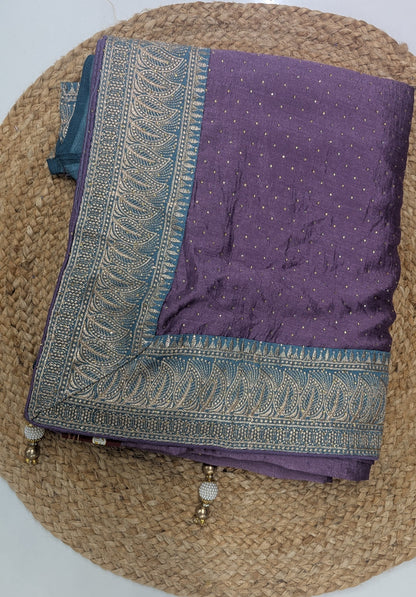 Lavendar and Blue Work Saree