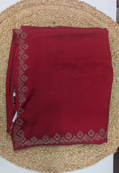 Red Sateen Crepe Party Saree