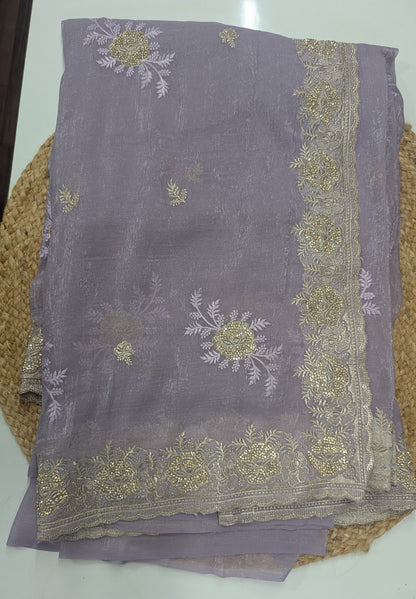 Lavender and Golden work Party Wear Saree