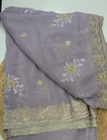 Lavender and Golden work Party Wear Saree