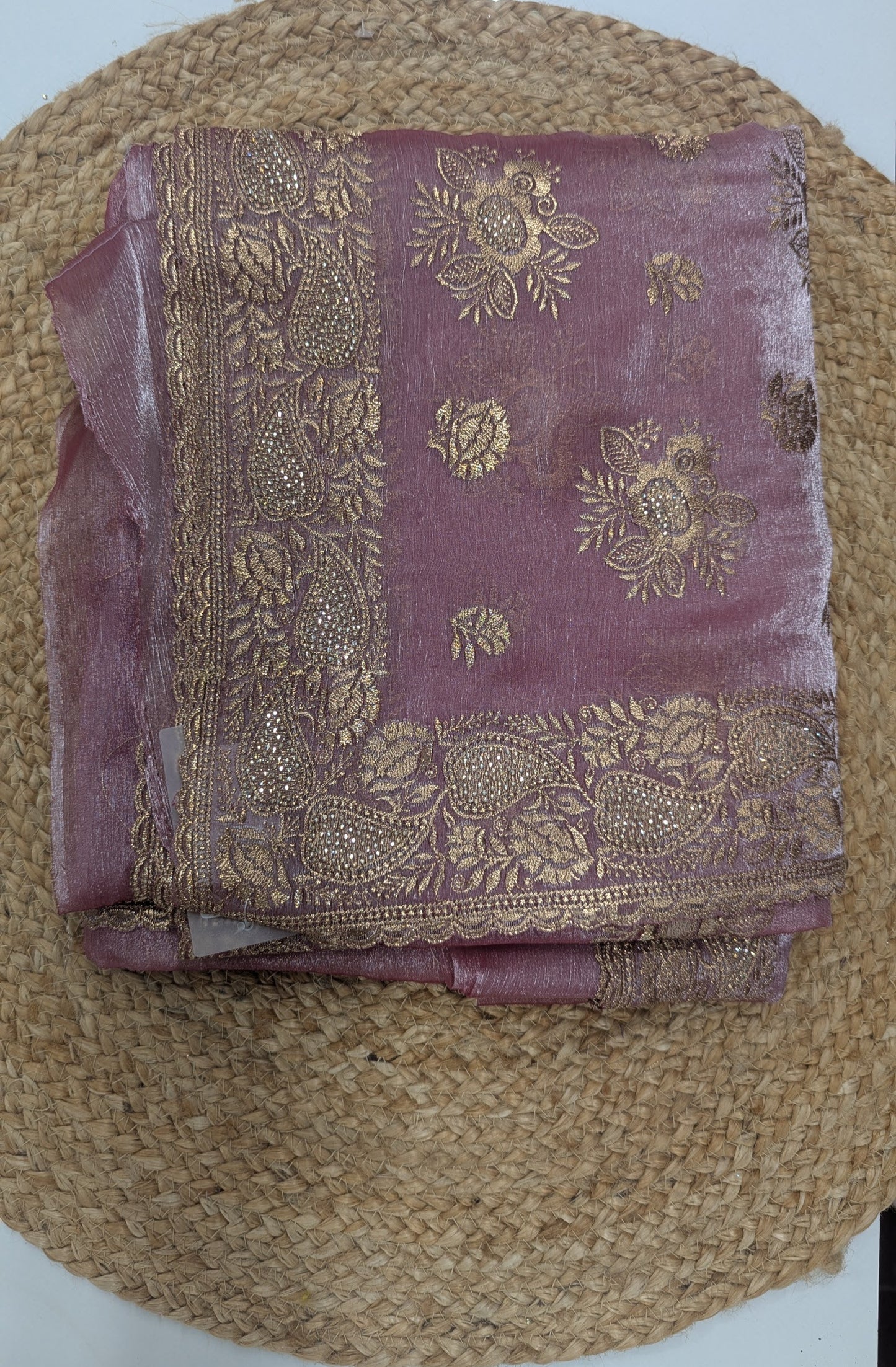Tissue Party Wear Saree - Gray and Wine
