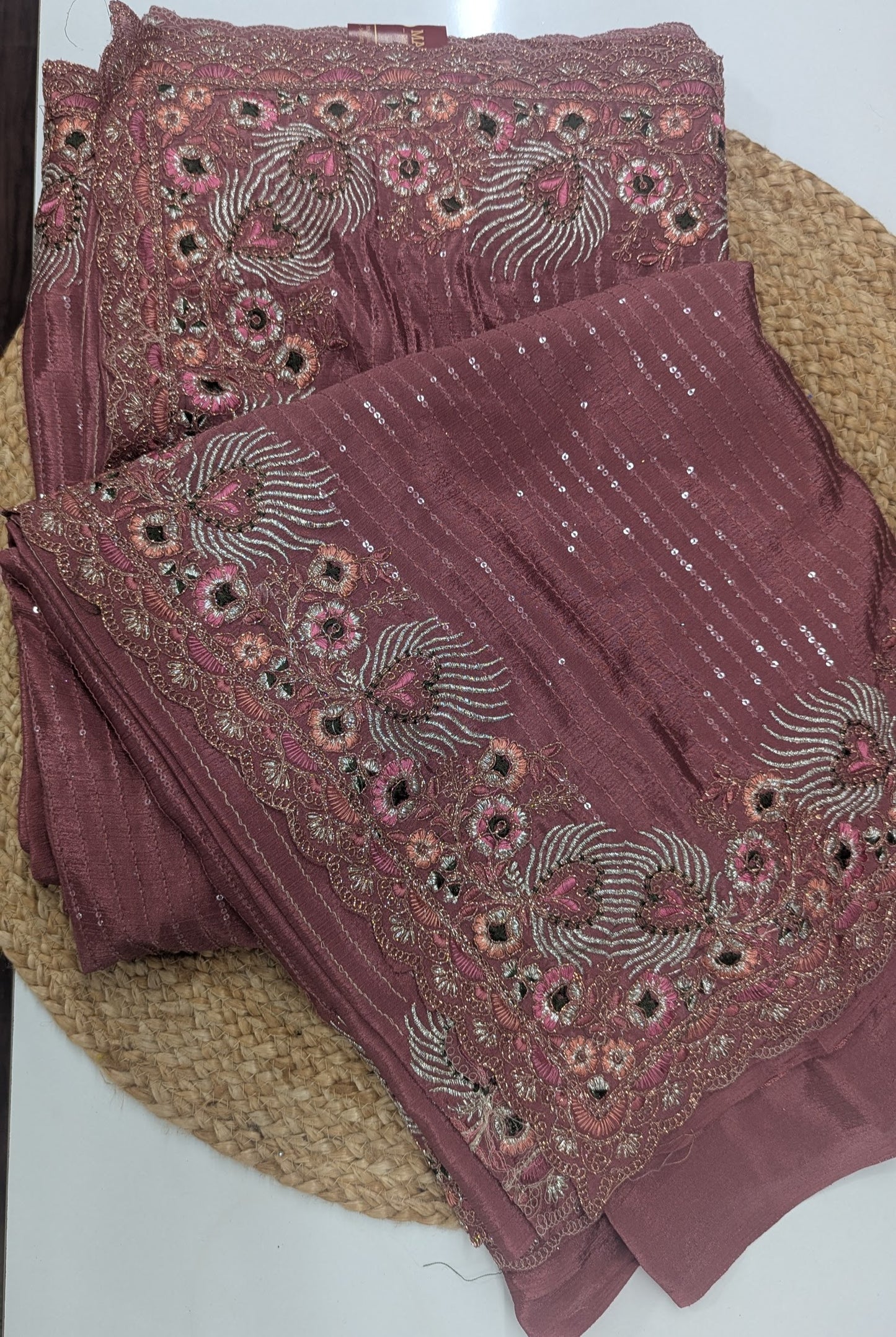 Tissue Party Wear Saree - Blue and Wine Colors