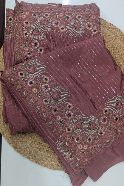 Tissue Party Wear Saree - Blue and Wine Colors