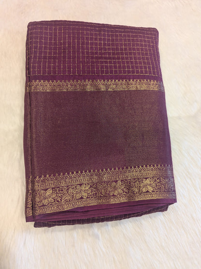 Maroon Crepe Silk Small Checks