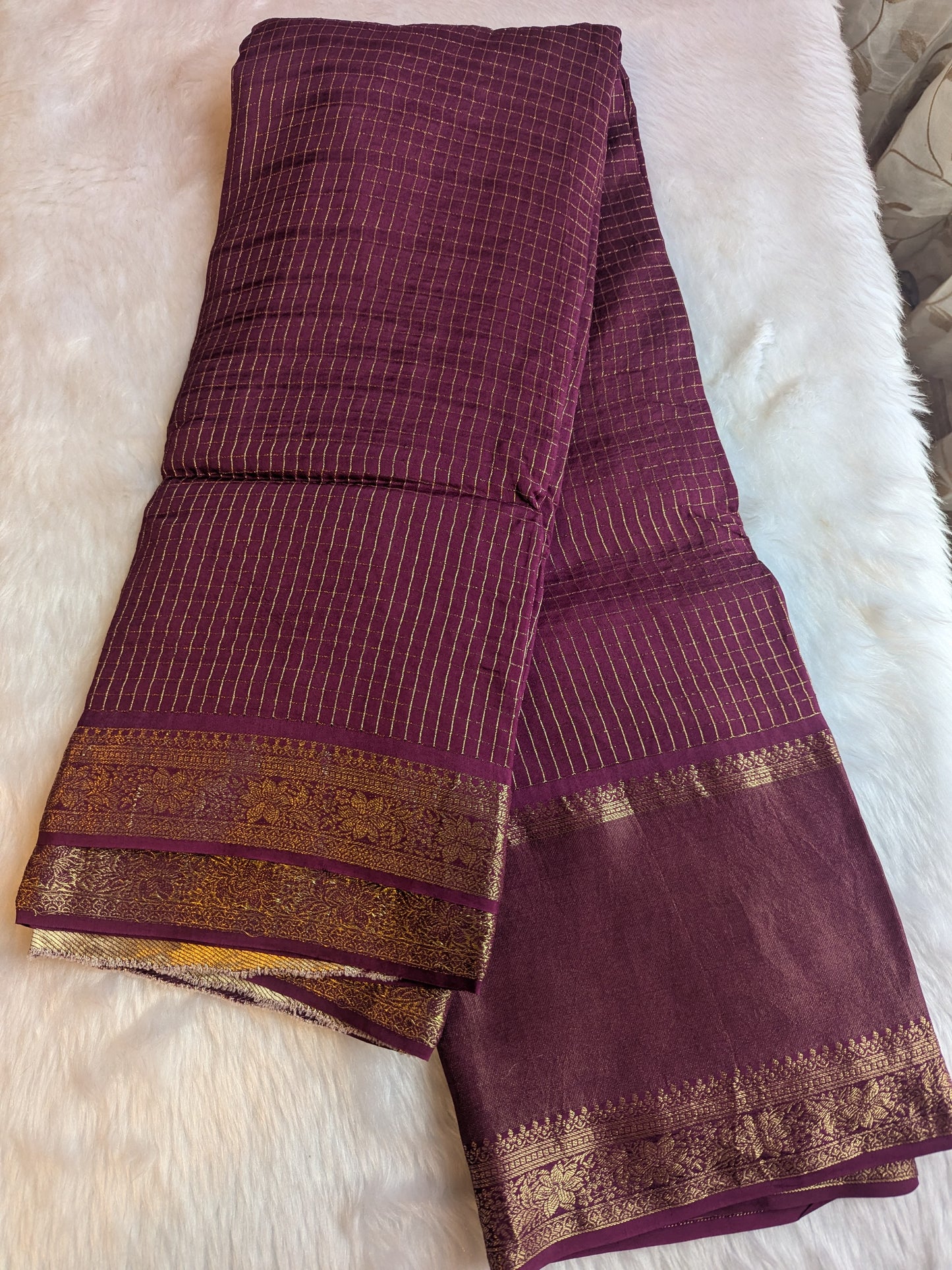 Maroon Crepe Silk Small Checks