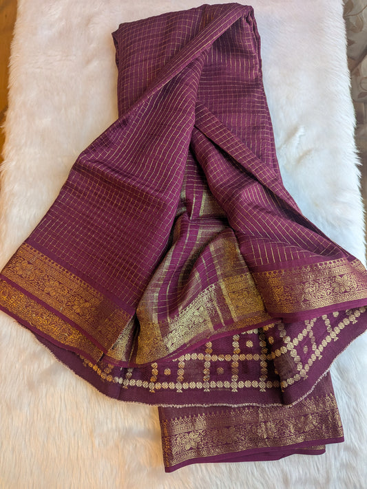 Maroon Crepe Silk Small Checks