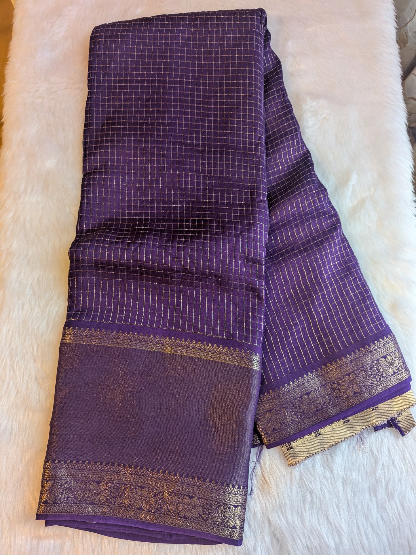 Purple Crepe Silk Small Checks