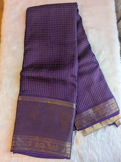 Purple Crepe Silk Small Checks