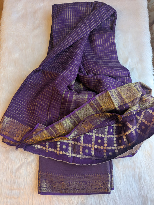 Purple Crepe Silk Small Checks