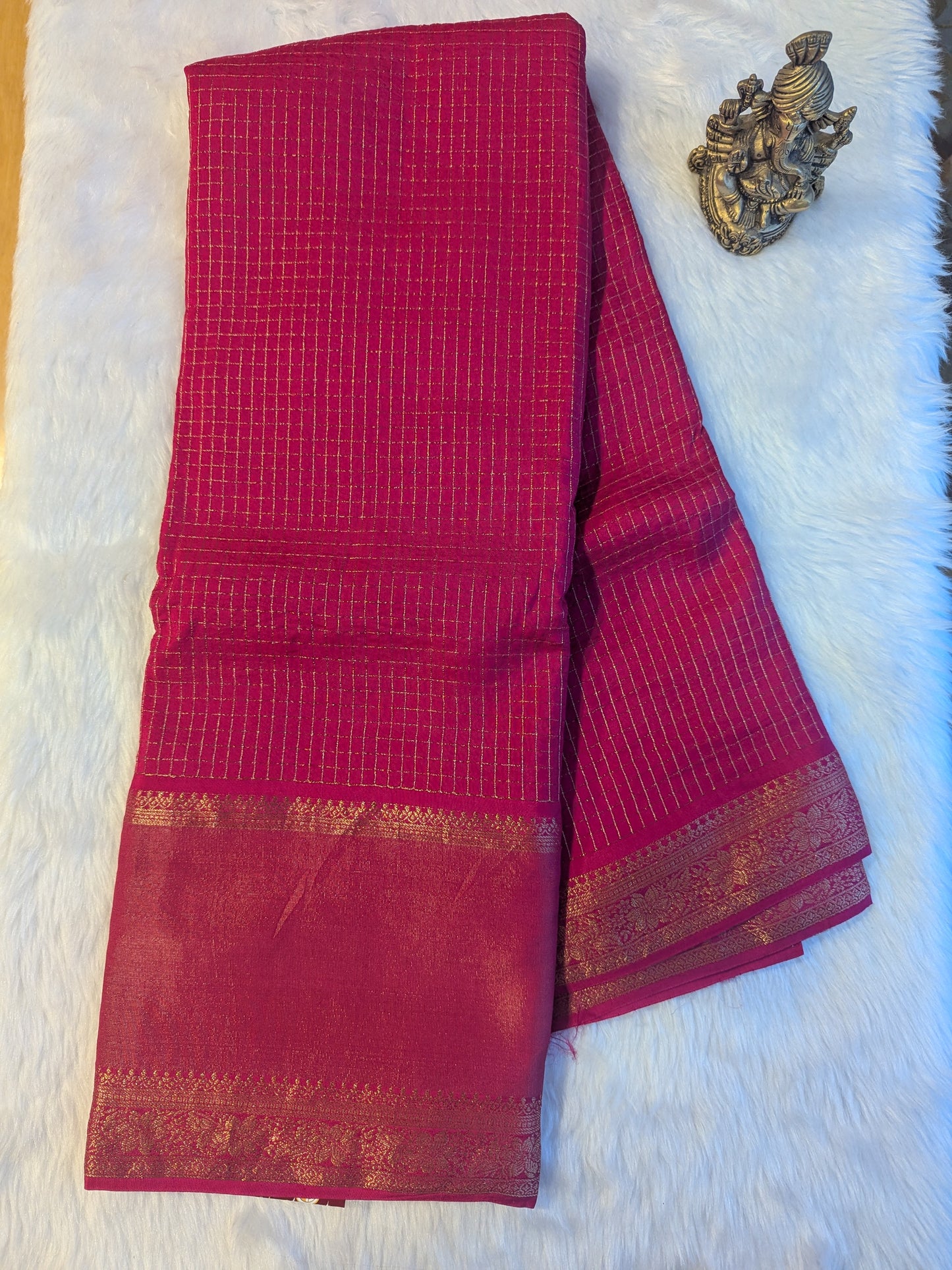 Magenta Crepe Silk Small Checks