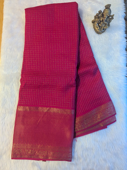 Magenta Crepe Silk Small Checks