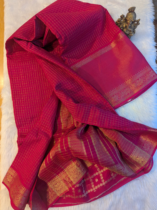 Magenta Crepe Silk Small Checks