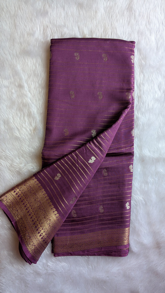 Purple with Golden Stripes Semi Crepe Silk Saree