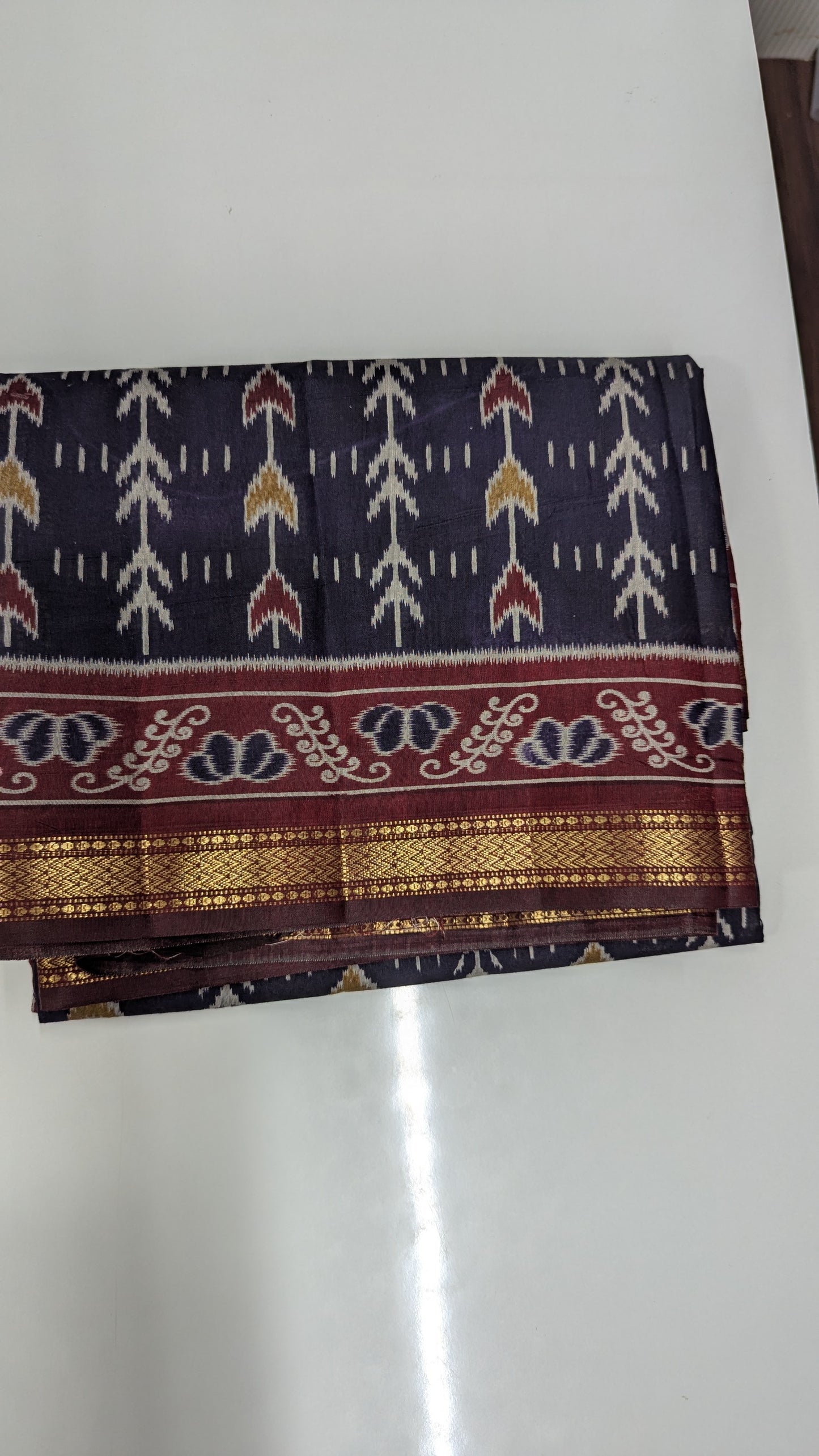 Purple and Maroon Cotton Blend Ikkat Saree