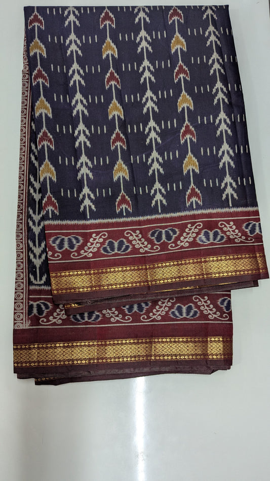 Purple and Maroon Cotton Blend Ikkat Saree