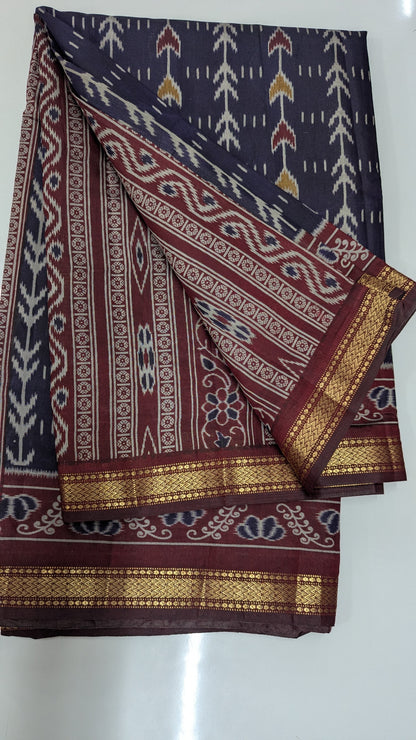 Purple and Maroon Cotton Blend Ikkat Saree