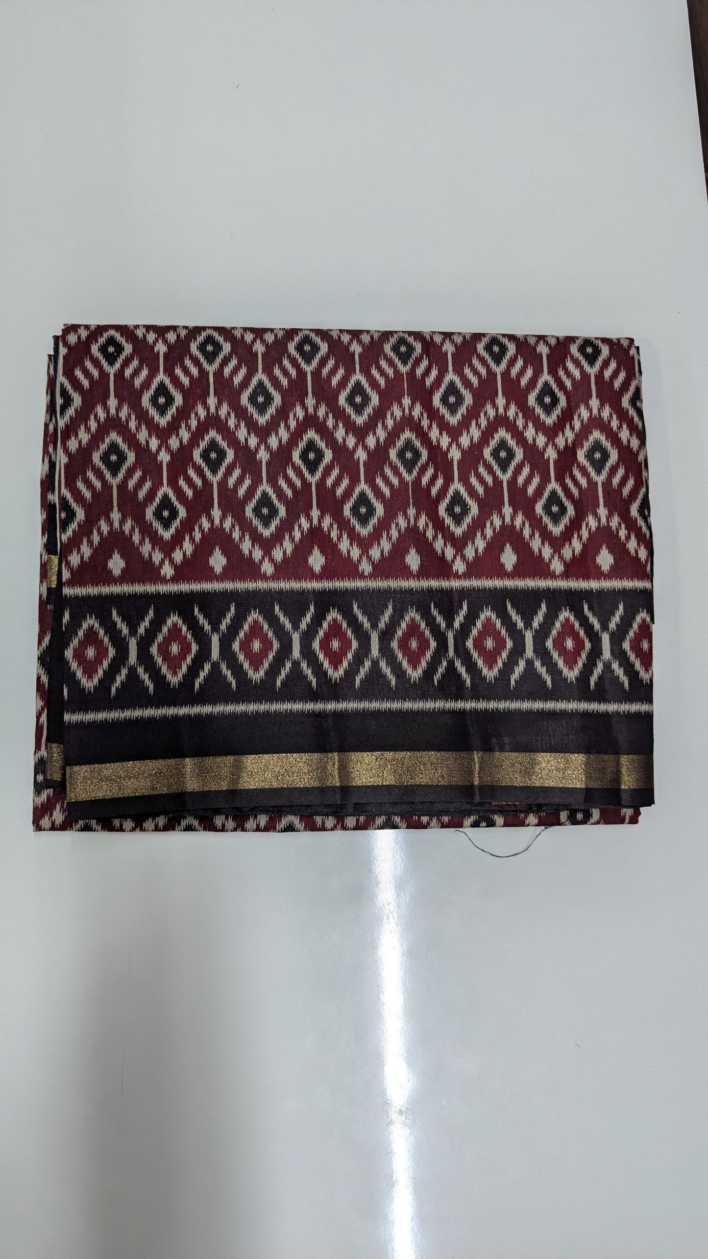 Maroon with Black border Cotton Blend Ikkat Saree