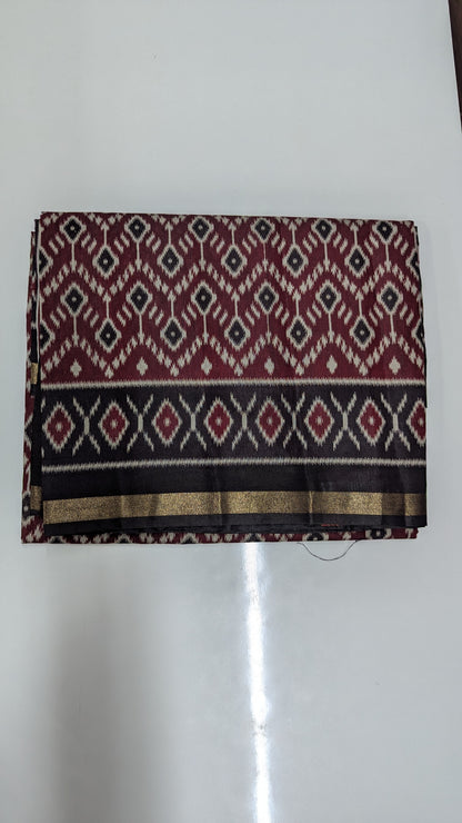 Maroon with Black border Cotton Blend Ikkat Saree