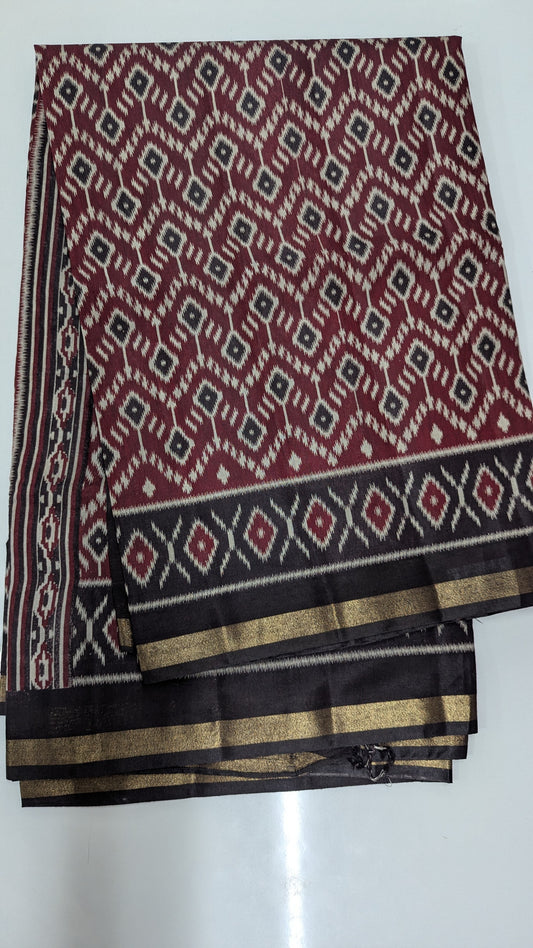 Maroon with Black border Cotton Blend Ikkat Saree