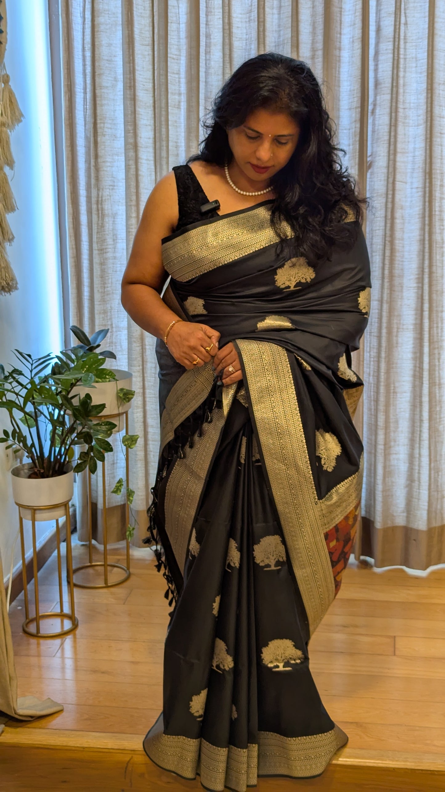 Black with Silver Zari Border Saree
