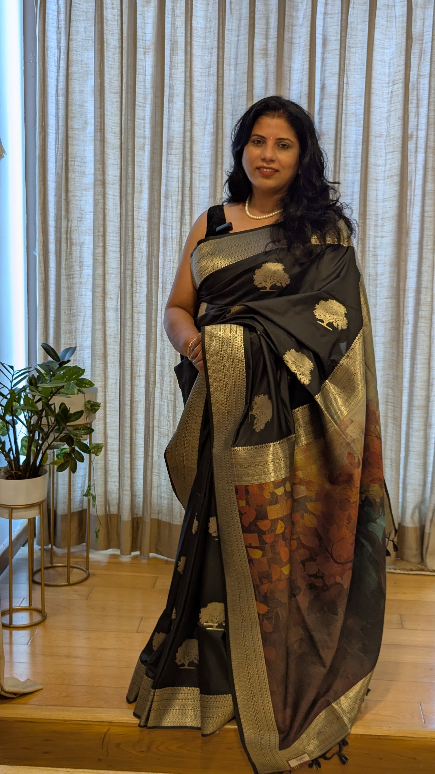 Black with Silver Zari Border Saree
