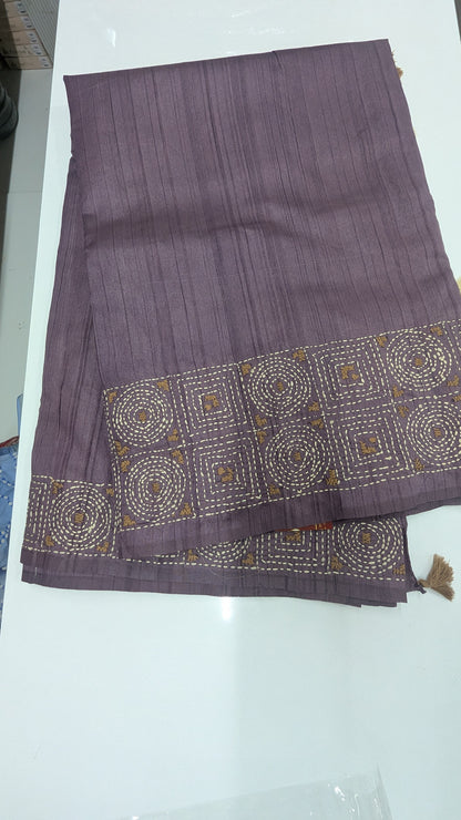 Purple Color Chanderi Silk Saree with Katha thread work