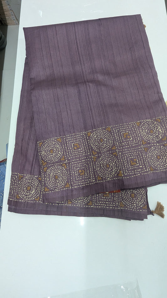 Purple Color Chanderi Silk Saree with Katha thread work