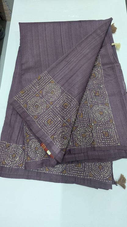 Purple Color Chanderi Silk Saree with Katha thread work