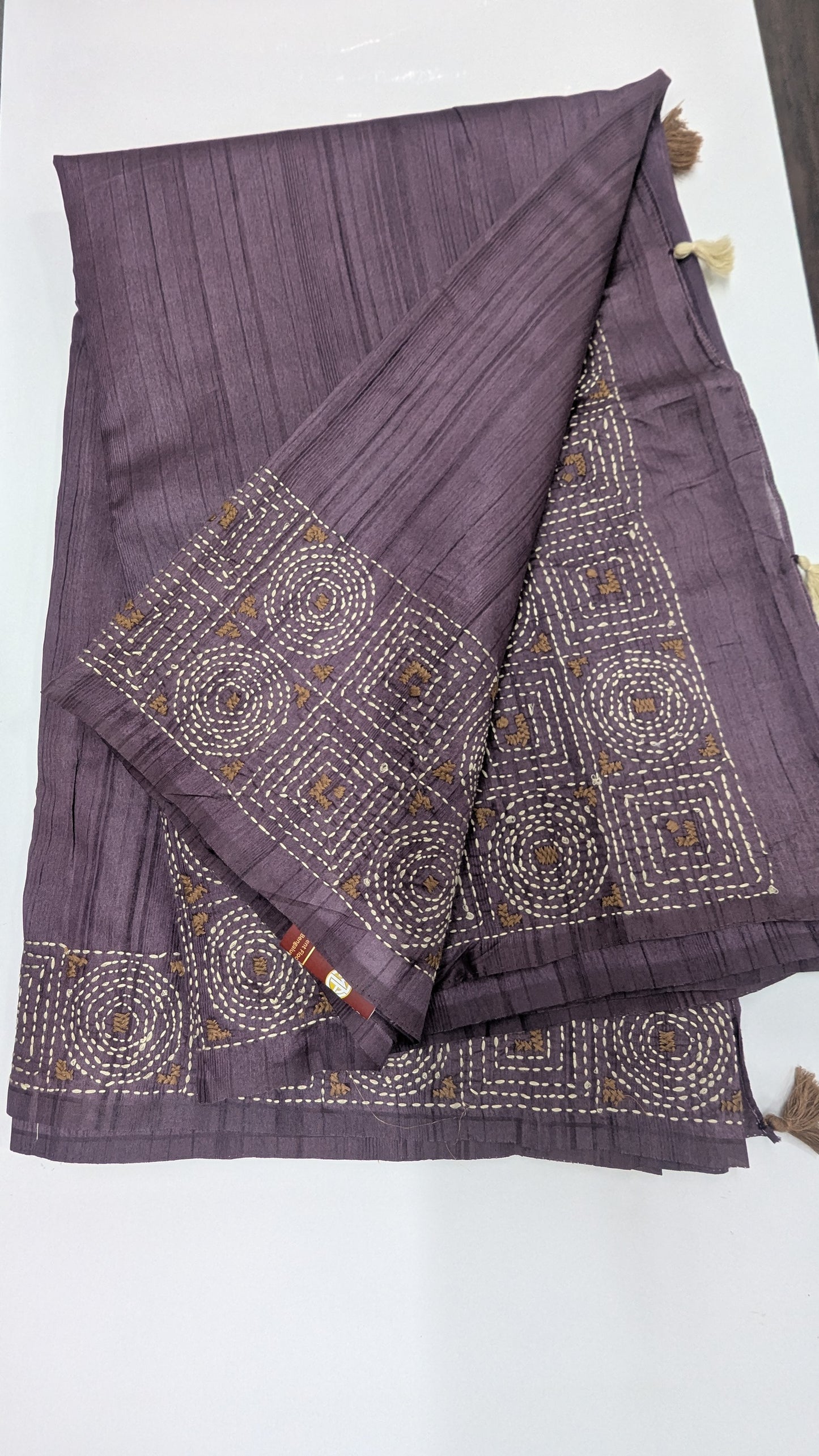 Purple Color Chanderi Silk Saree with Katha thread work