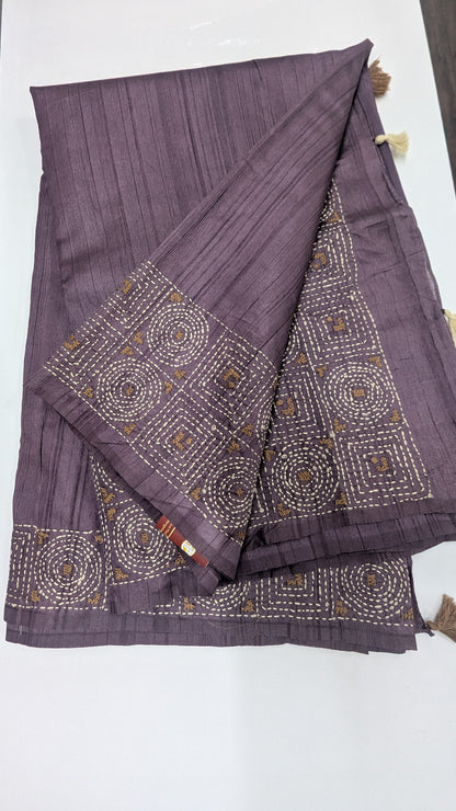 Purple Color Chanderi Silk Saree with Katha thread work