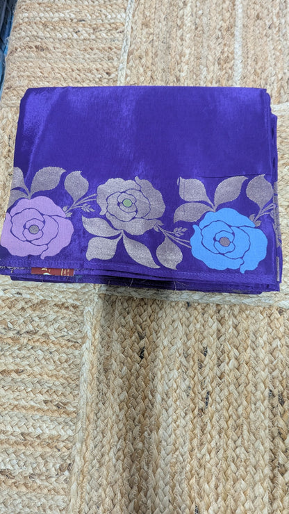 Purple Crepe Silk Saree with Flower Zari Border
