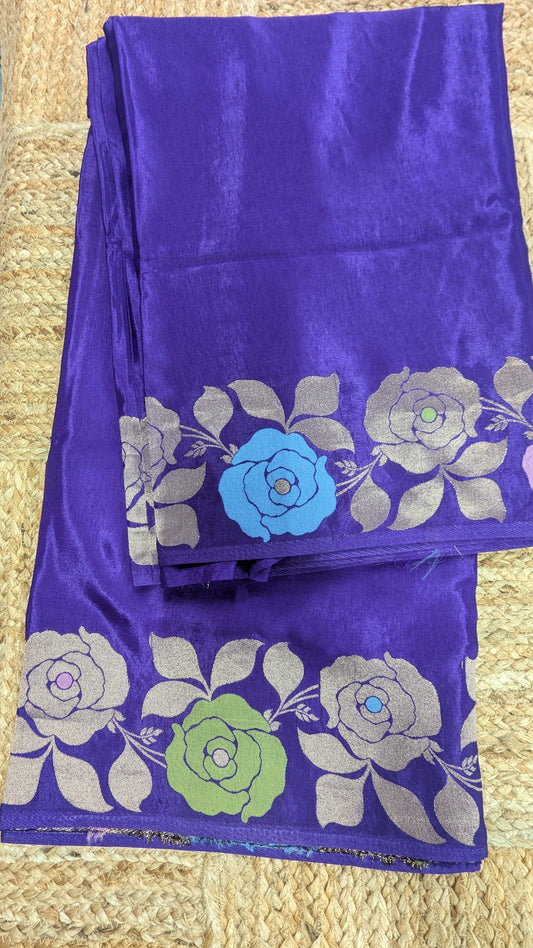 Purple Crepe Silk Saree with Flower Zari Border