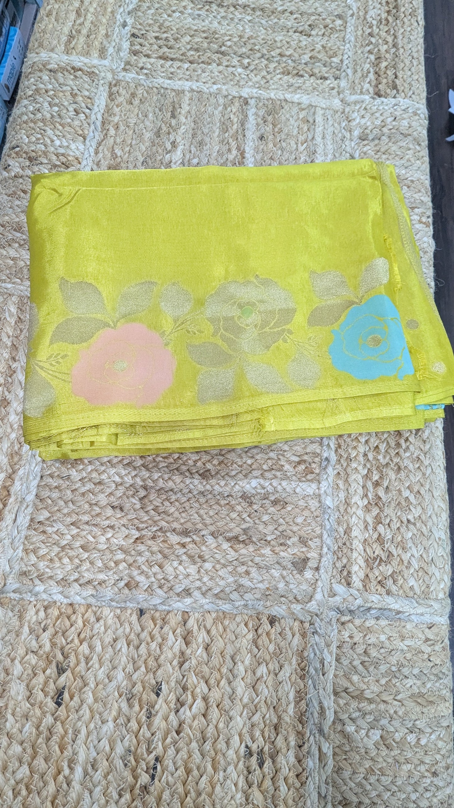 Yellow Crepe Silk Saree with Flower Zari Border
