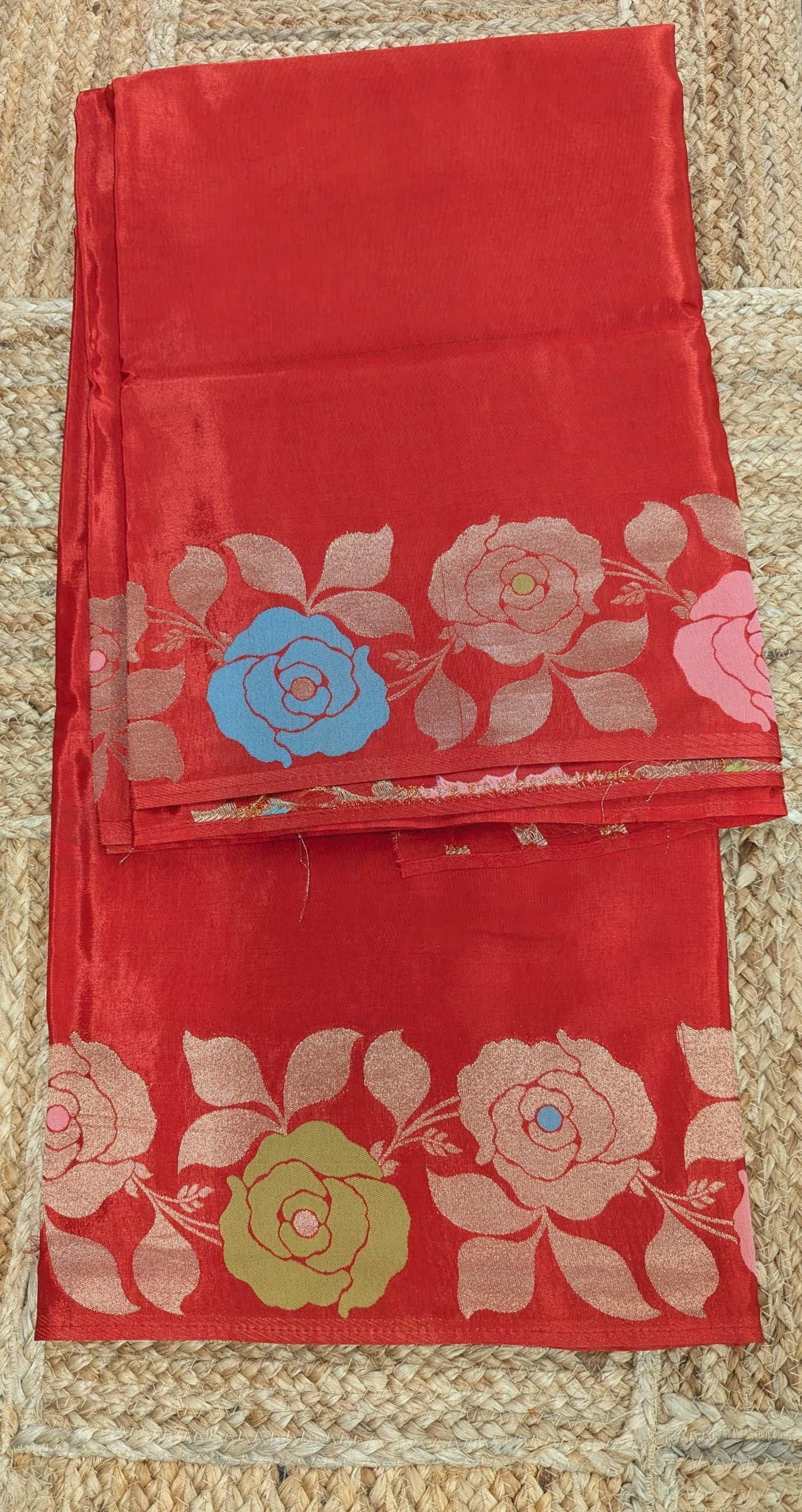 Orange Crepe Silk Saree with Flower Zari Border