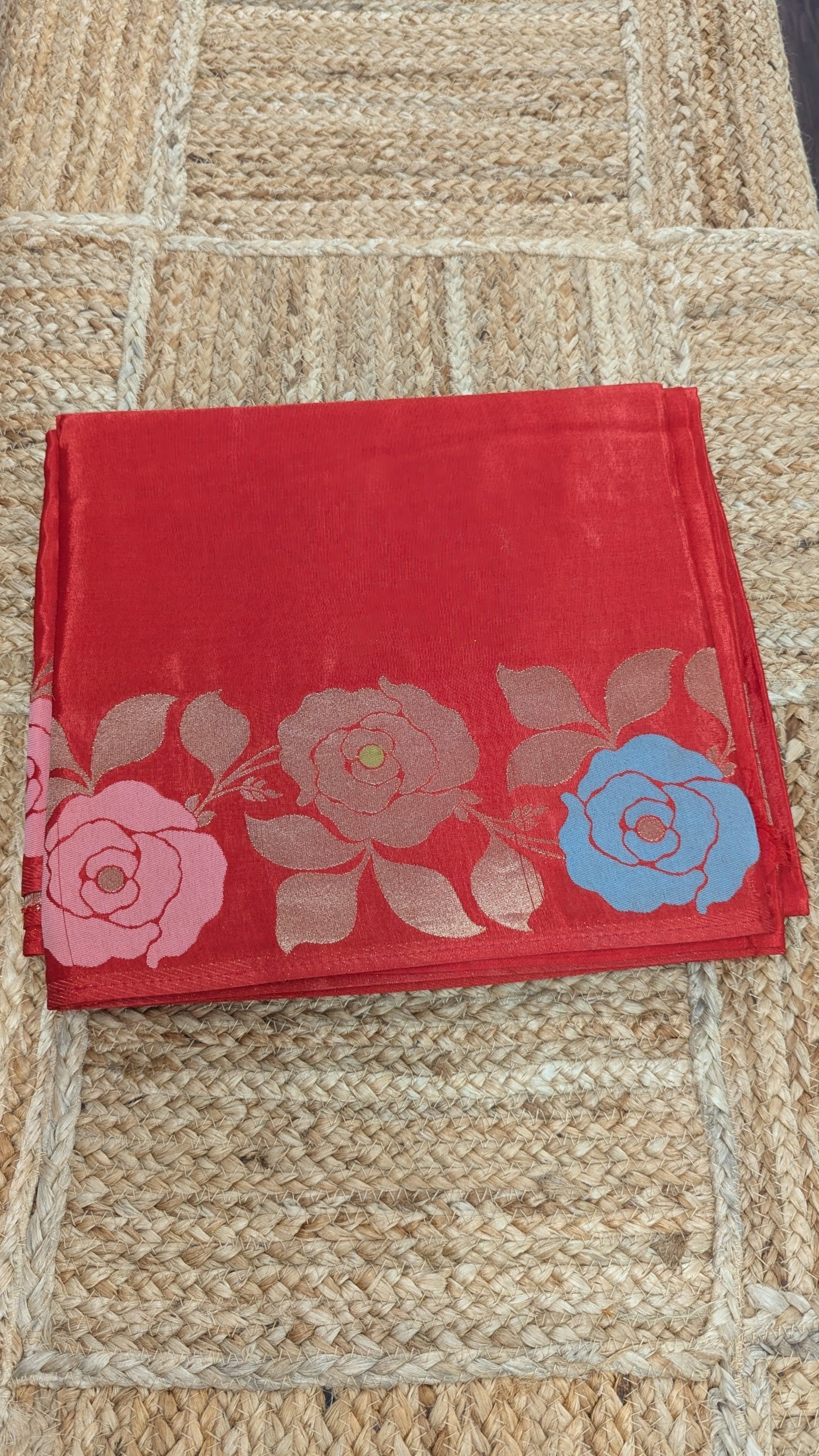 Orange Crepe Silk Saree with Flower Zari Border